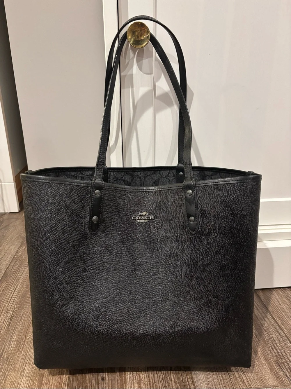 Coach Reversible City Tote in signature black and grey